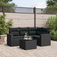 vidaXL 5 részes fekete polyrattan kerti kanapészett párnákkal kerti bútor
