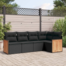vidaXL 5 részes fekete polyrattan kerti kanapészett párnákkal kerti bútor