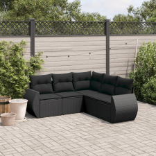 vidaXL 5 részes fekete polyrattan kerti kanapészett párnákkal kerti bútor