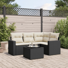 vidaXL 5 részes fekete polyrattan kerti kanapészett párnákkal kerti bútor