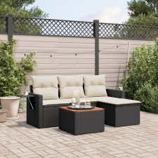 vidaXL 5 részes fekete polyrattan kerti kanapészett párnákkal kerti bútor