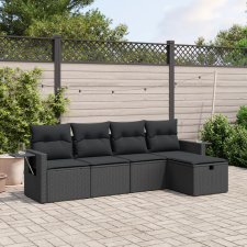 vidaXL 5 részes fekete polyrattan kerti kanapészett párnákkal kerti bútor