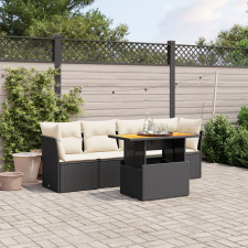 vidaXL 5 részes fekete polyrattan kerti kanapészett párnákkal kerti bútor