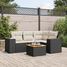 vidaXL 5 részes fekete polyrattan kerti kanapészett párnákkal kerti bútor