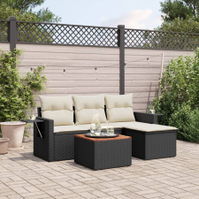 vidaXL 5 részes fekete polyrattan kerti kanapészett párnákkal kerti bútor