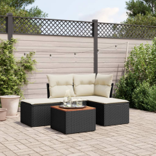 vidaXL 5 részes fekete polyrattan kerti kanapészett párnákkal kerti bútor