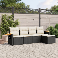 vidaXL 5 részes fekete polyrattan kerti kanapészett párnákkal kerti bútor