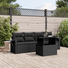 vidaXL 5 részes fekete polyrattan kerti kanapészett párnákkal kerti bútor