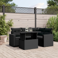 vidaXL 5 részes fekete polyrattan kerti kanapészett párnákkal kerti bútor