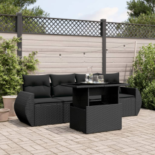 vidaXL 5 részes fekete polyrattan kerti kanapészett párnákkal kerti bútor