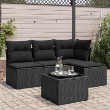 vidaXL 5 részes fekete polyrattan kerti kanapészett párnákkal kerti bútor