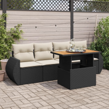 vidaXL 5 részes fekete polyrattan kerti kanapészett párnákkal kerti bútor