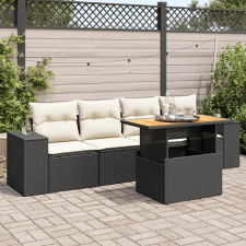 vidaXL 5 részes fekete polyrattan kerti kanapészett párnákkal kerti bútor