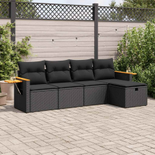 vidaXL 5 részes fekete polyrattan kerti kanapészett párnákkal kerti bútor
