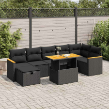vidaXL 5 részes fekete polyrattan kerti kanapészett párnákkal kerti bútor