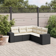 vidaXL 5 részes fekete polyrattan kerti kanapészett párnákkal kerti bútor