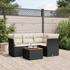 vidaXL 5 részes fekete polyrattan kerti kanapészett párnákkal kerti bútor