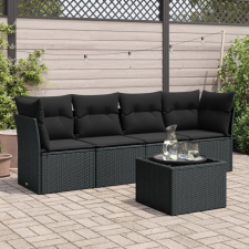 vidaXL 5 részes fekete polyrattan kerti kanapészett párnákkal kerti bútor