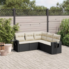 vidaXL 5 részes fekete polyrattan kerti kanapészett párnákkal kerti bútor