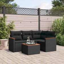 vidaXL 5 részes fekete polyrattan kerti kanapészett párnákkal kerti bútor