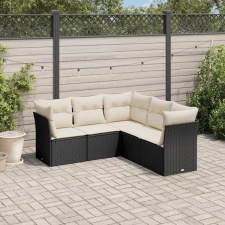 vidaXL 5 részes fekete polyrattan kerti kanapészett párnákkal kerti bútor