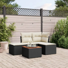 vidaXL 5 részes fekete polyrattan kerti kanapészett párnákkal kerti bútor