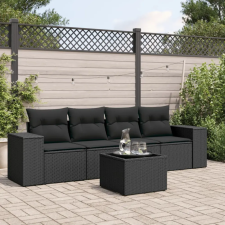 vidaXL 5 részes fekete polyrattan kerti kanapészett párnákkal kerti bútor