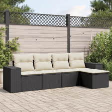 vidaXL 5 részes fekete polyrattan kerti kanapészett párnákkal kerti bútor