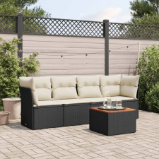 vidaXL 5 részes fekete polyrattan kerti kanapészett párnákkal kerti bútor