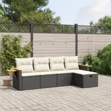 vidaXL 5 részes fekete polyrattan kerti kanapészett párnákkal kerti bútor