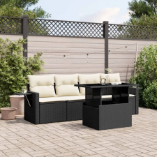 vidaXL 5 részes fekete polyrattan kerti kanapészett párnákkal kerti bútor
