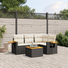 vidaXL 5 részes fekete polyrattan kerti kanapészett párnákkal kerti bútor