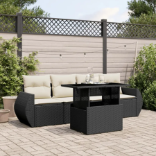 vidaXL 5 részes fekete polyrattan kerti kanapészett párnákkal kerti bútor