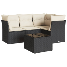 vidaXL 5 részes fekete polyrattan kerti kanapészett párnákkal (3217586) kerti bútor