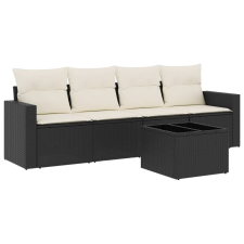 vidaXL 5 részes fekete polyrattan kerti kanapészett párnákkal (3218676) kerti bútor
