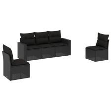 vidaXL 5 részes fekete polyrattan kerti kanapészett párnákkal (3218775) kerti bútor