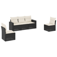 vidaXL 5 részes fekete polyrattan kerti kanapészett párnákkal (3218776) kerti bútor