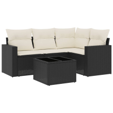 vidaXL 5 részes fekete polyrattan kerti kanapészett párnákkal (3218906) kerti bútor