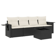vidaXL 5 részes fekete polyrattan kerti kanapészett párnákkal (3219885) kerti bútor