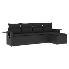 vidaXL 5 részes fekete polyrattan kerti kanapészett párnákkal (3220084) kerti bútor