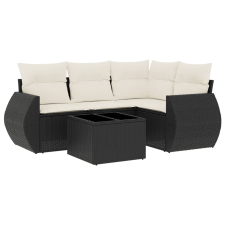 vidaXL 5 részes fekete polyrattan kerti kanapészett párnákkal (3221315) kerti bútor