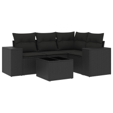 vidaXL 5 részes fekete polyrattan kerti kanapészett párnákkal (3222514) kerti bútor