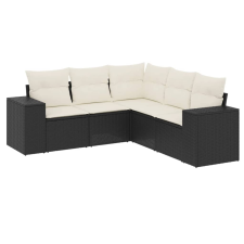 vidaXL 5 részes fekete polyrattan kerti kanapészett párnákkal (3222545) kerti bútor
