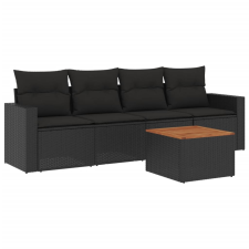 vidaXL 5 részes fekete polyrattan kerti kanapészett párnákkal (3223997) kerti bútor