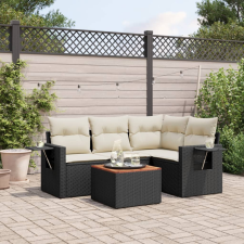 vidaXL 5 részes fekete polyrattan kerti kanapészett párnákkal (3224544) kerti bútor
