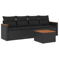 vidaXL 5 részes fekete polyrattan kerti kanapészett párnákkal (3225775) kerti bútor