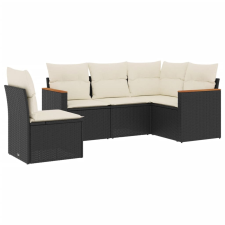 vidaXL 5 részes fekete polyrattan kerti kanapészett párnákkal (3225972) kerti bútor