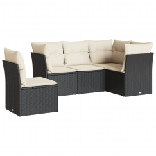 vidaXL 5 részes fekete polyrattan kerti kanapészett párnákkal (3249475) kerti bútor