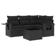 vidaXL 5 részes fekete polyrattan kerti kanapészett párnákkal (3252452) kerti bútor