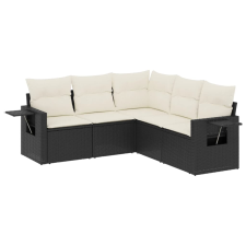 vidaXL 5 részes fekete polyrattan kerti kanapészett párnákkal (3252483) kerti bútor